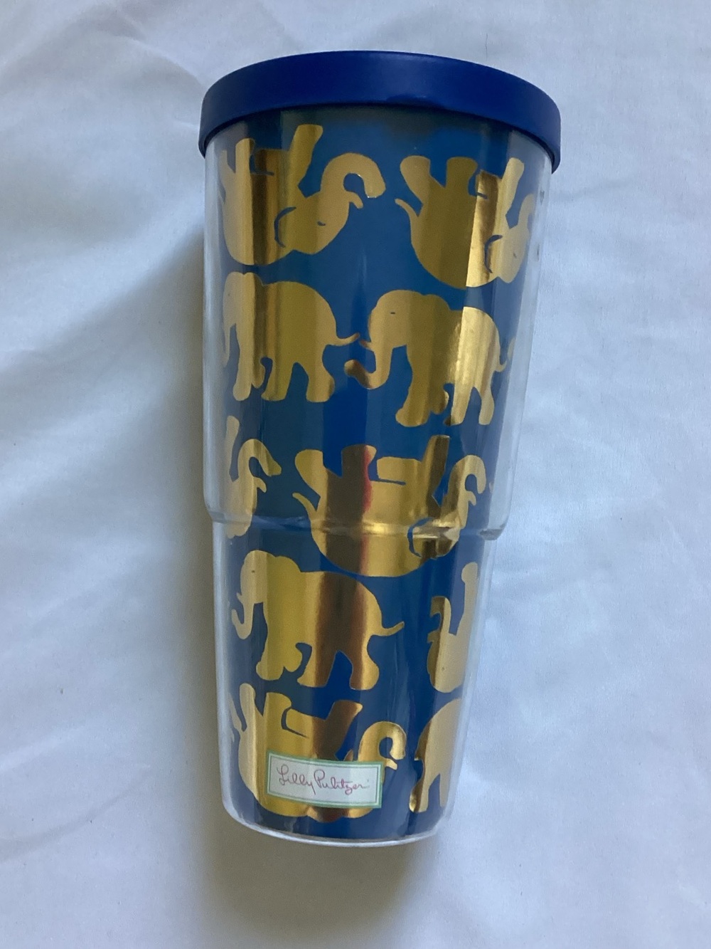 Lilly Pulitzer Blue Gold Elephant Travel Coffee Beverage Cup